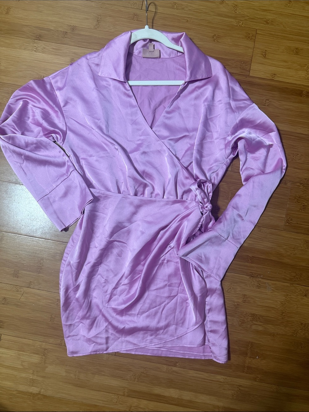 Show Me Your MuMu Lavender Pink Satin Wrap Dress